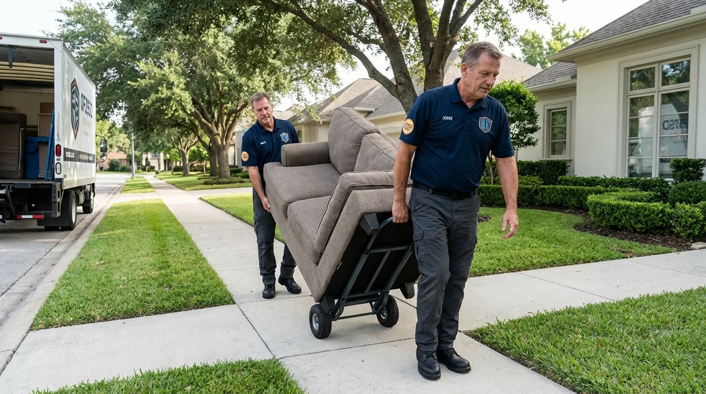 Local residential moving crew loading furniture in Kemah, TX